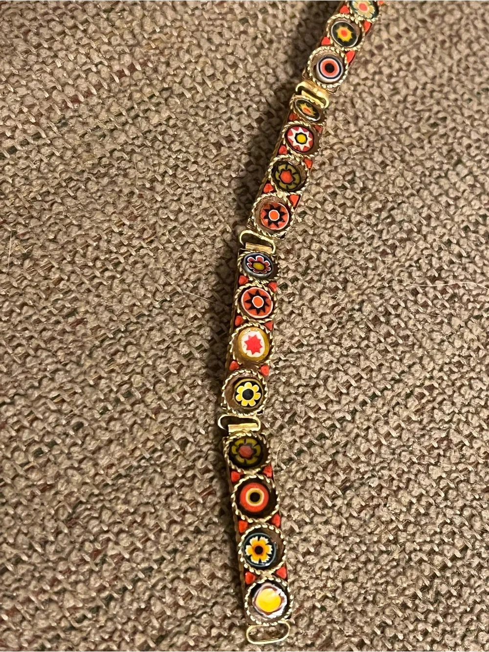 Vintage Italian Micro Mosaic Millefiori Panel Link Bracelet Gold Tone